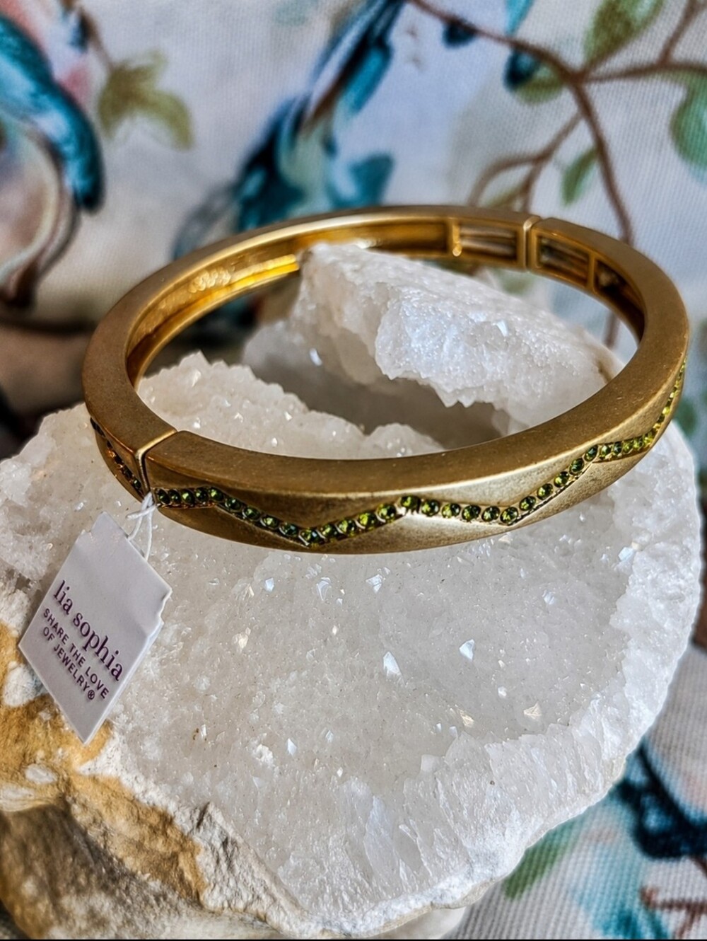 Lia Sophia Matte Brass Peridot Rhinestone August Birthstone Birthday Bracelet